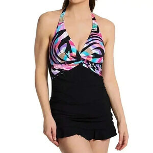 NEW Profile By Gottex Wild Parade Halter One‎ Piece Swimsuit Women’s Sz 10 NWT